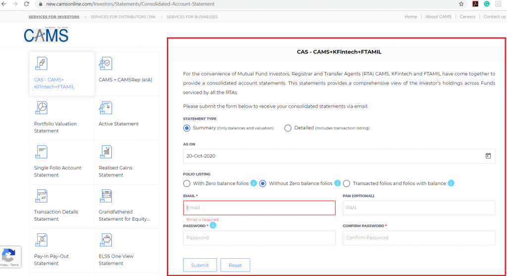 Mutual funds consolidated account statement online 