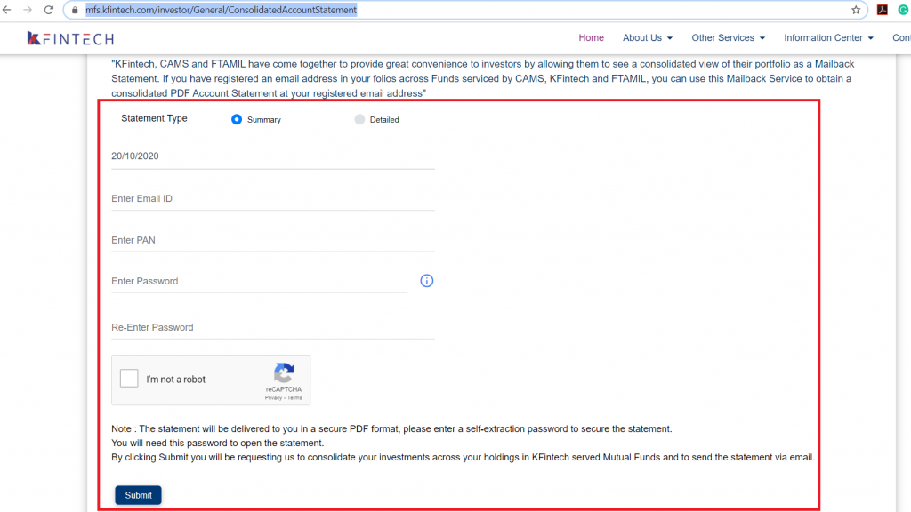 mutual funds consolidated account statement - online registrar and transfer agents