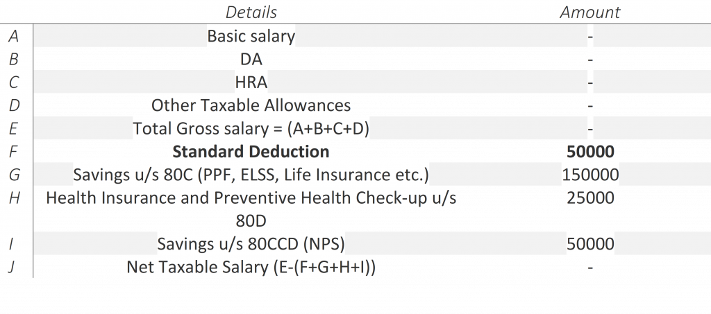 Standard deduction in income tax amount