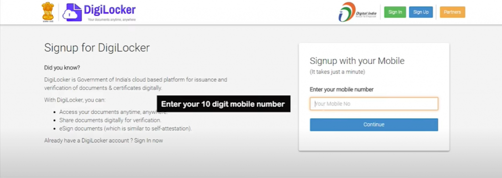 DigiLocker SignUp step-1