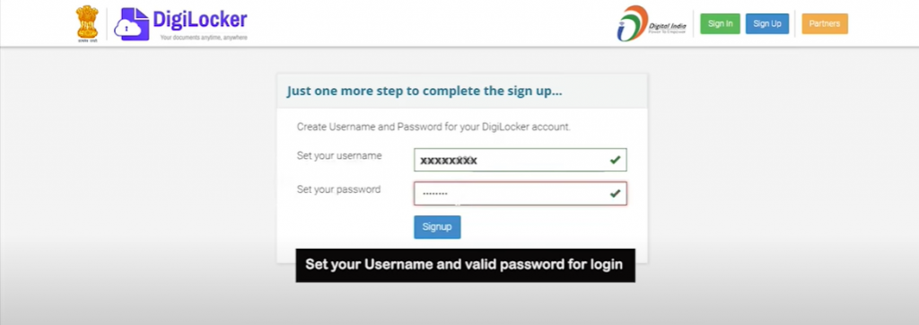 DigiLocker Sign up Step 3