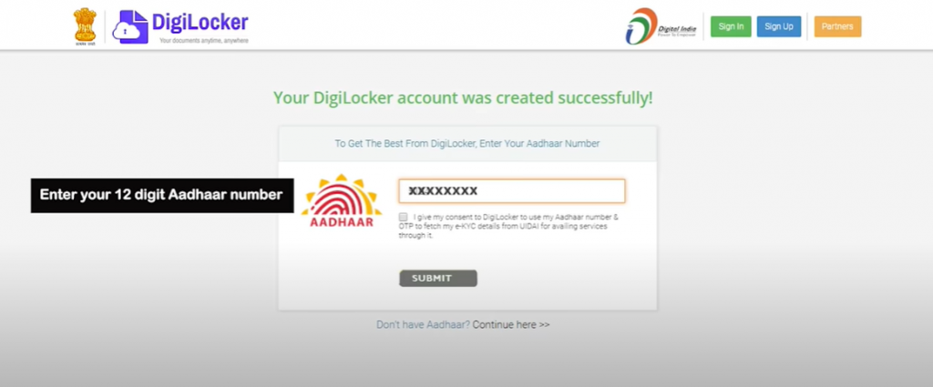 Link DigiLocker with Aadhar step1