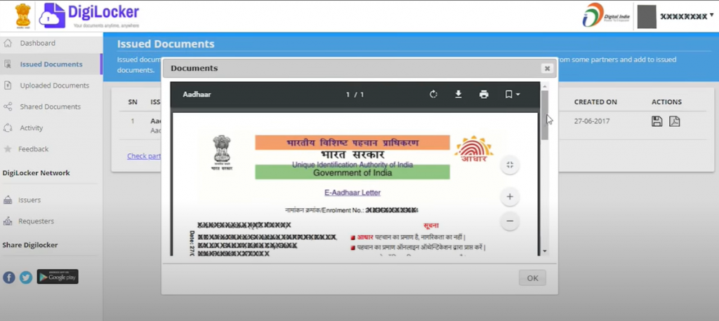 Digital Aadhar on DigiLocker