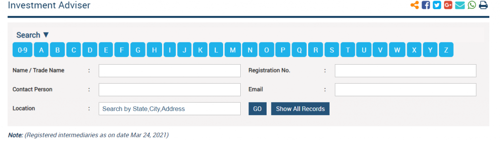 SEBI Registered investment advisor in india list