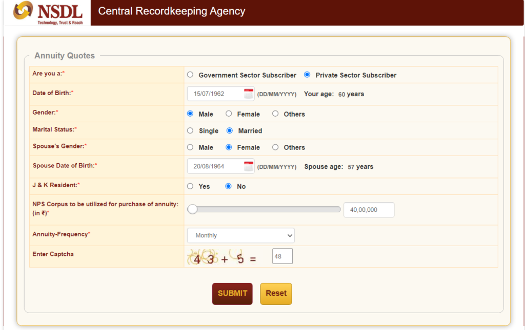 NPS pension calculation